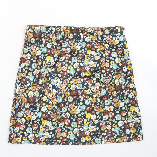 SheIn Womens Black Floral Polyester A-Line Skirt Size S   Zip