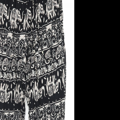 Julia Womens Black Fair Isle Cotton Harem Trousers Size S L23 in Regular