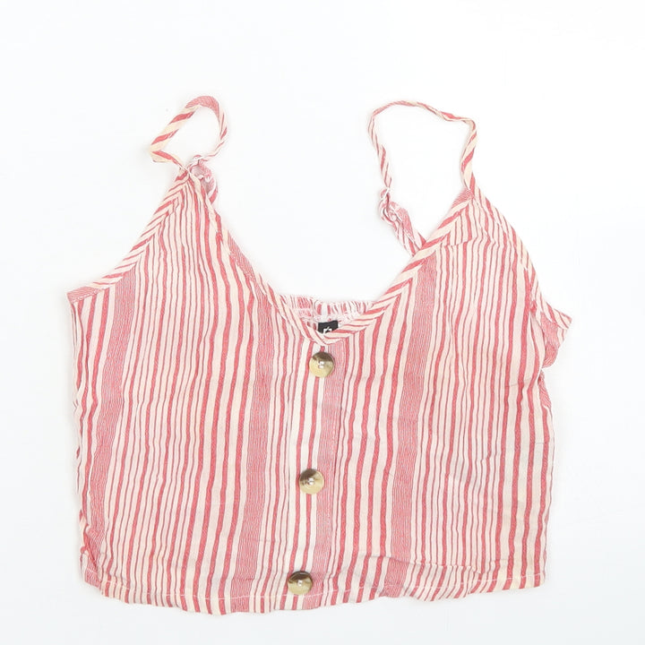 Divided Womens Red Striped Viscose Cropped Tank Size 6 V-Neck