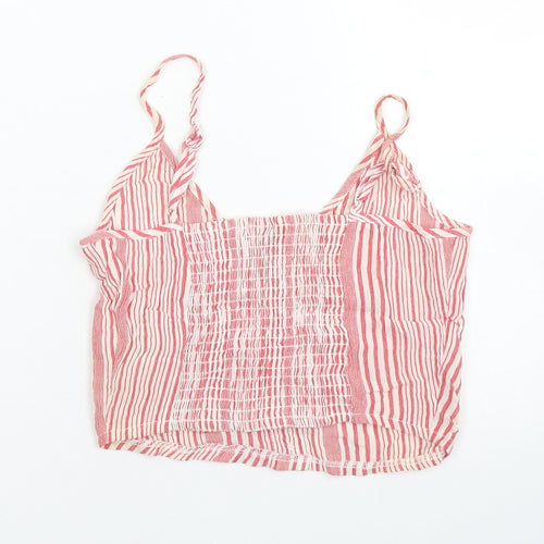 Divided Womens Red Striped Viscose Cropped Tank Size 6 V-Neck