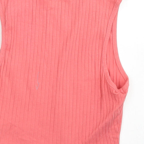 Shein  Womens Pink  Cotton Cropped Tank Size XS Crew Neck - Lettuce Edging