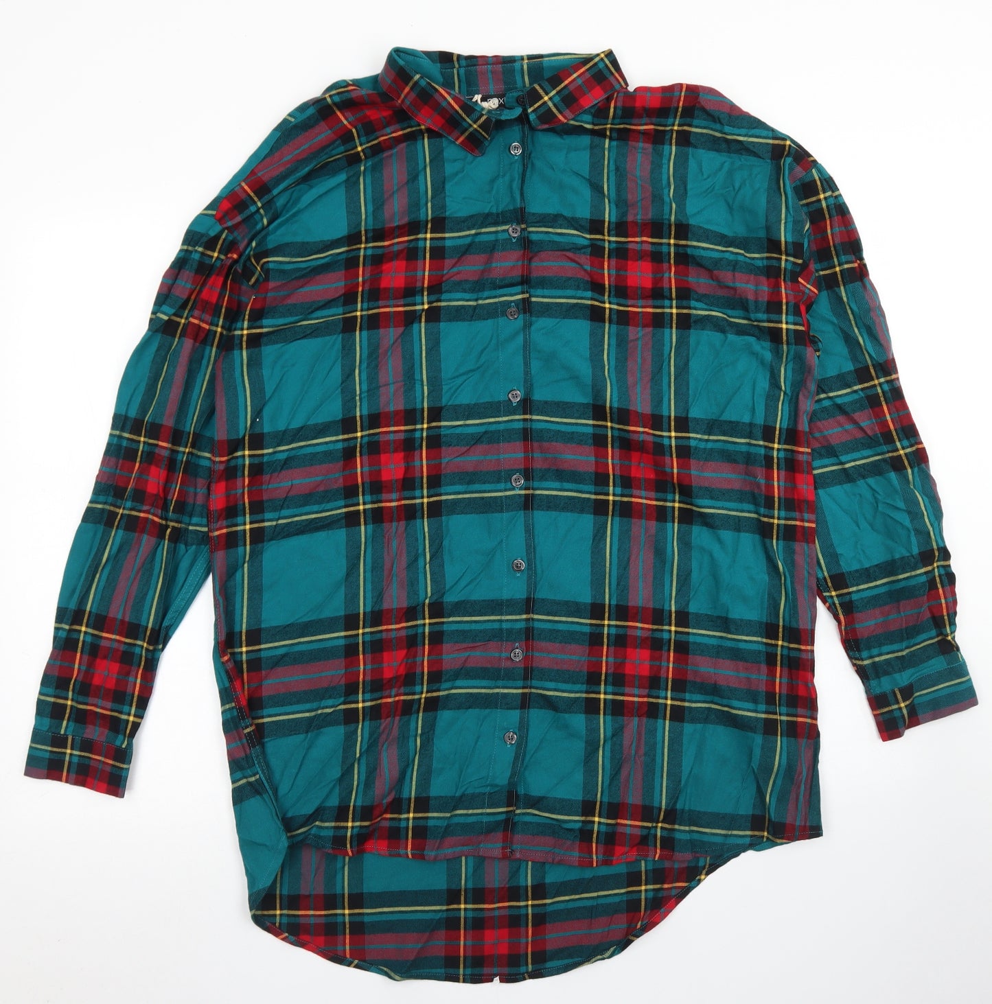 NEXT Womens Blue Plaid Viscose Basic Button-Up Size 18 Collared