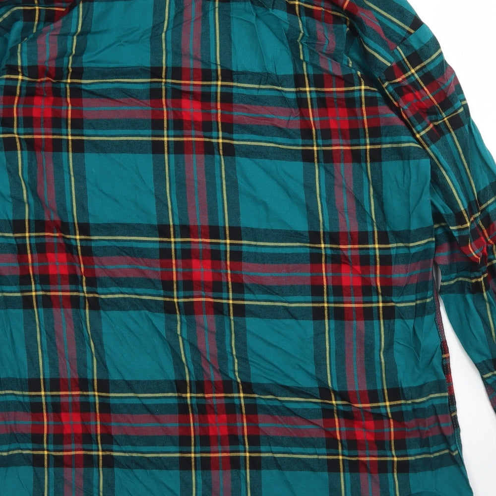 NEXT Womens Blue Plaid Viscose Basic Button-Up Size 18 Collared