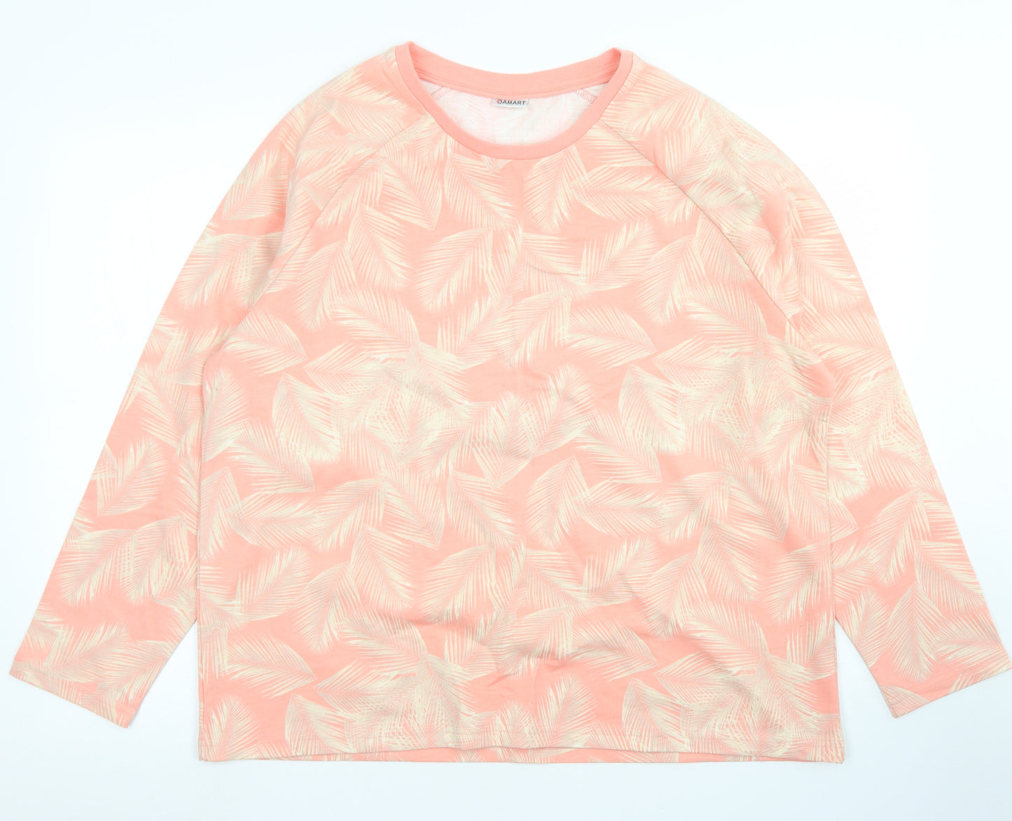 Damart Womens Pink Floral Cotton Basic T-Shirt Size 18 Round Neck - Feather print