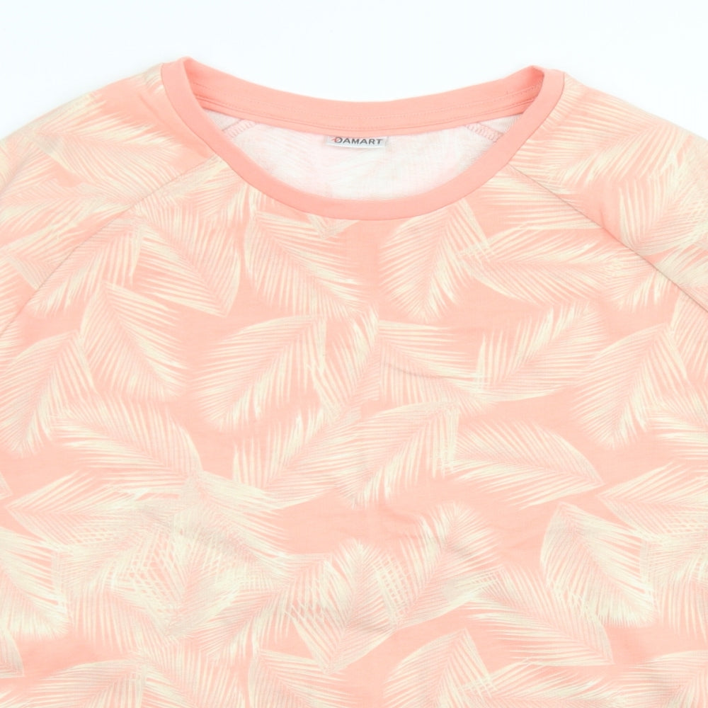 Damart Womens Pink Floral Cotton Basic T-Shirt Size 18 Round Neck - Feather print