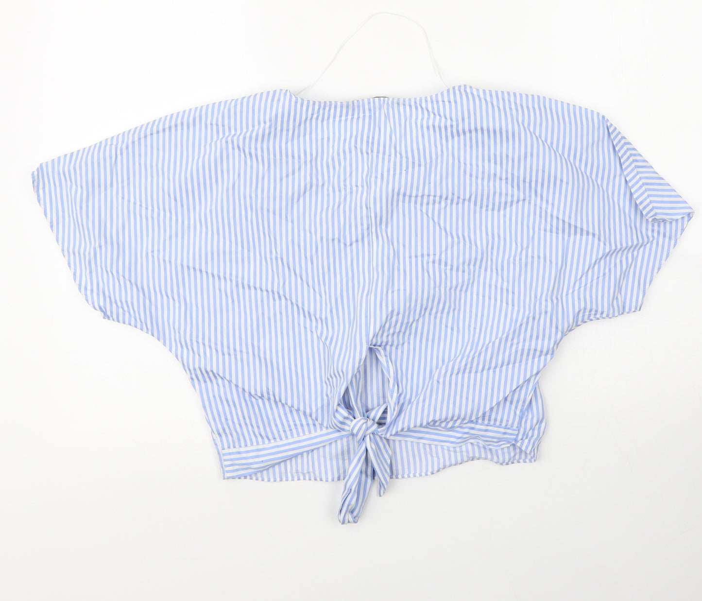 Zara Womens Blue Striped Cotton Basic Blouse Size S V-Neck