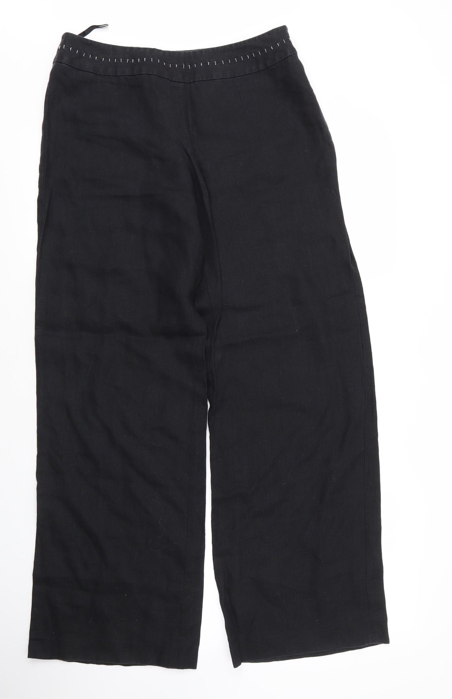 Debenhams Womens Black  Linen Trousers  Size 10 L29 in Regular Zip