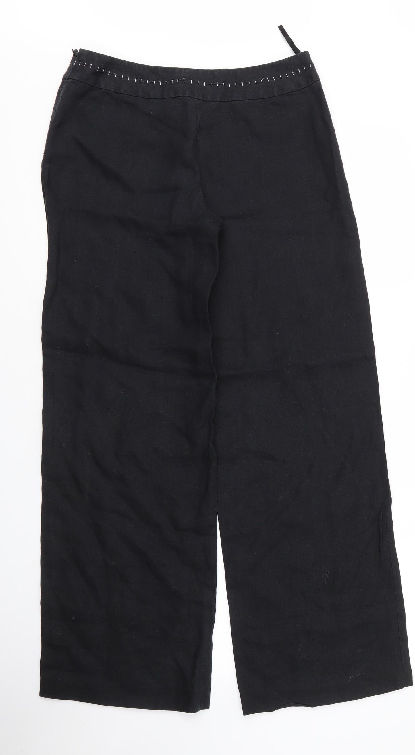 Debenhams Womens Black  Linen Trousers  Size 10 L29 in Regular Zip
