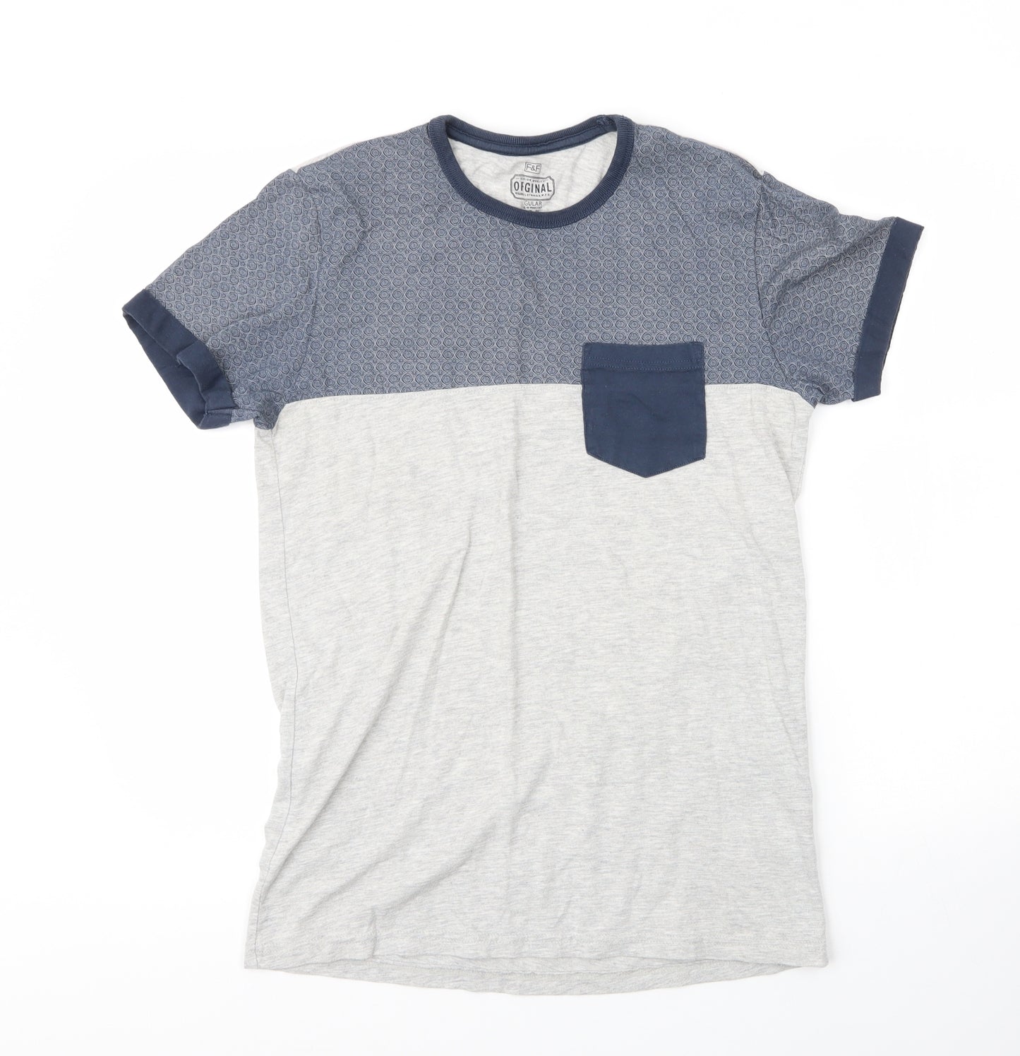 F&F Mens Grey  Cotton  T-Shirt Size S Round Neck