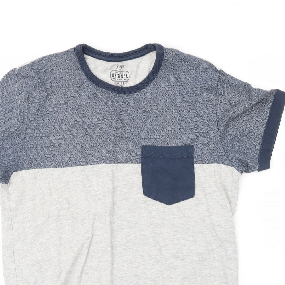 F&F Mens Grey  Cotton  T-Shirt Size S Round Neck