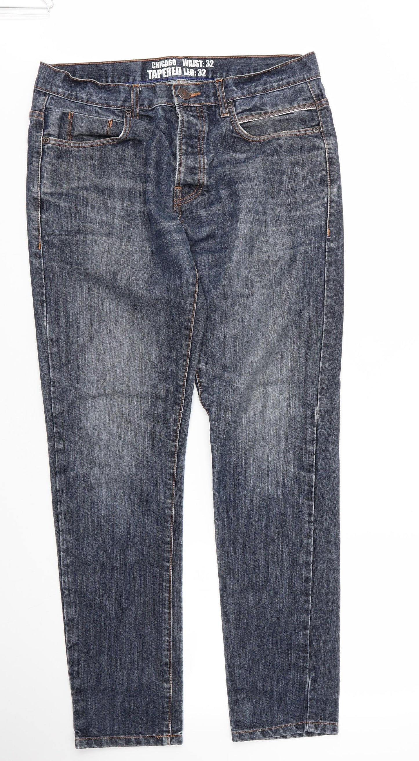 Matalan Mens Blue  Cotton Tapered Jeans Size 32 in L32 in Regular Button