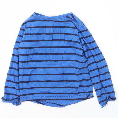 George Boys Blue Striped Cotton Basic T-Shirt Size 2 Years Round Neck