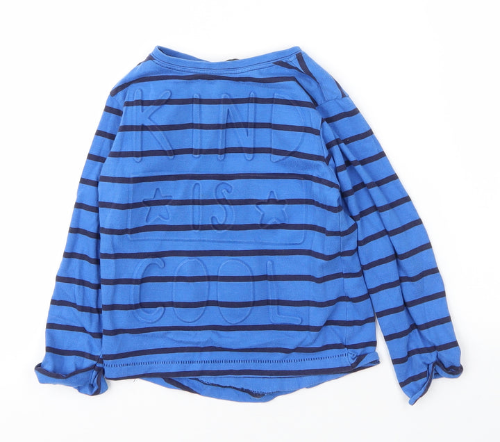 George Boys Blue Striped Cotton Basic T-Shirt Size 2 Years Round Neck