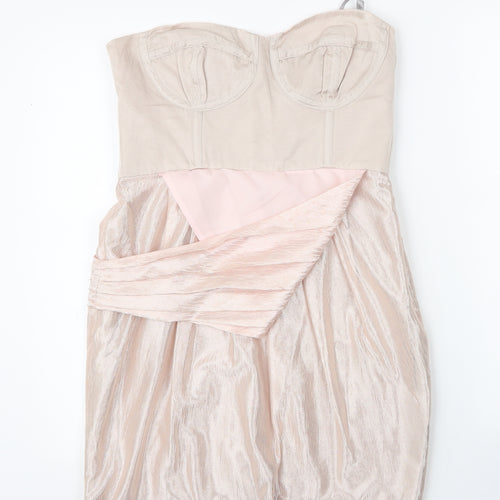 Debenhams Womens Gold  Viscose A-Line  Size 12  Sweetheart Zip