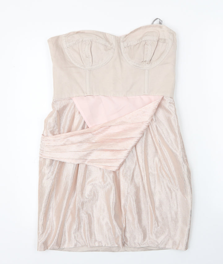 Debenhams Womens Gold Viscose A-Line Size 12 Sweetheart Zip