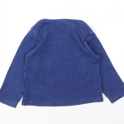 M&S Boys Blue  Cotton Basic T-Shirt Size 12 Months Round Neck Button