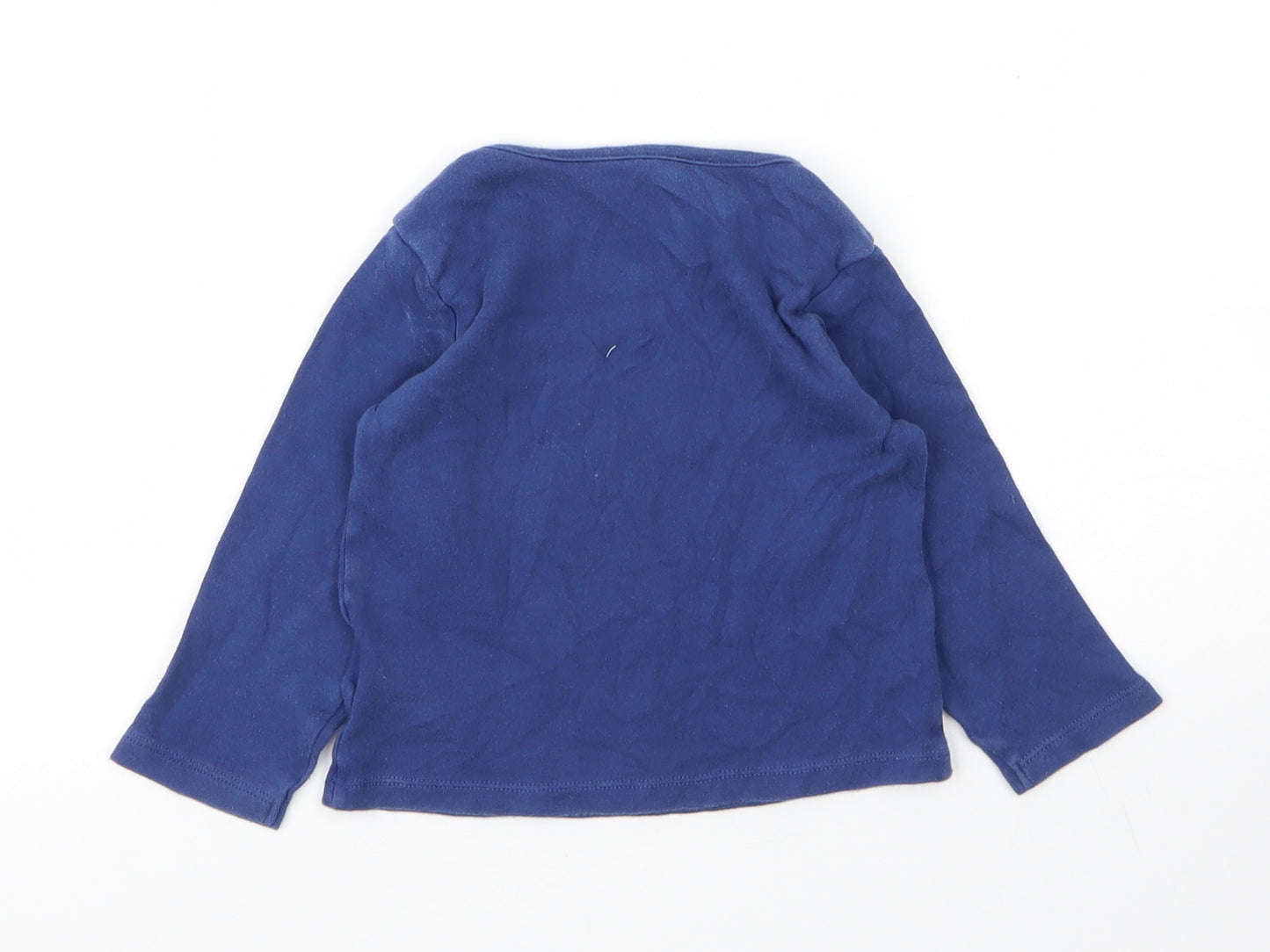 M&S Boys Blue  Cotton Basic T-Shirt Size 12 Months Round Neck Button