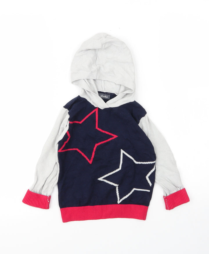 Studio Boys Blue Cotton Pullover Hoodie Size 3 Years