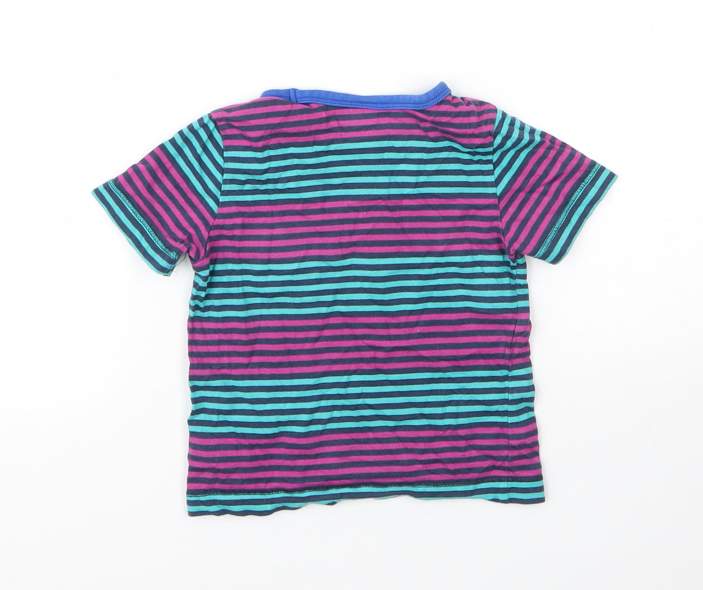 Mini Club Boys Blue Striped Cotton Basic T-Shirt Size 12 Months Round Neck