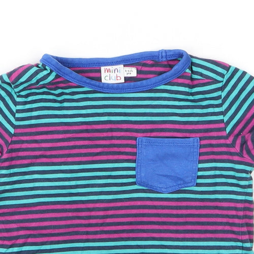 Mini Club Boys Blue Striped Cotton Basic T-Shirt Size 12 Months Round Neck