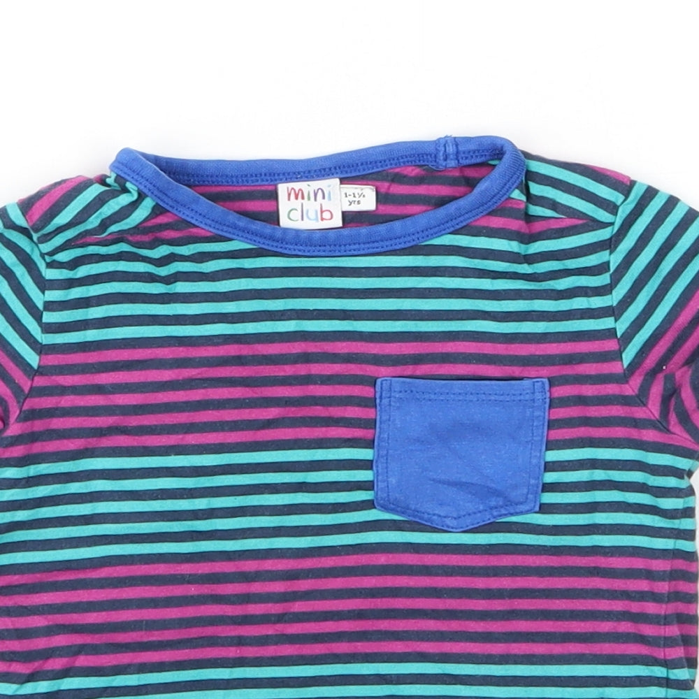 Mini Club Boys Blue Striped Cotton Basic T-Shirt Size 12 Months Round Neck