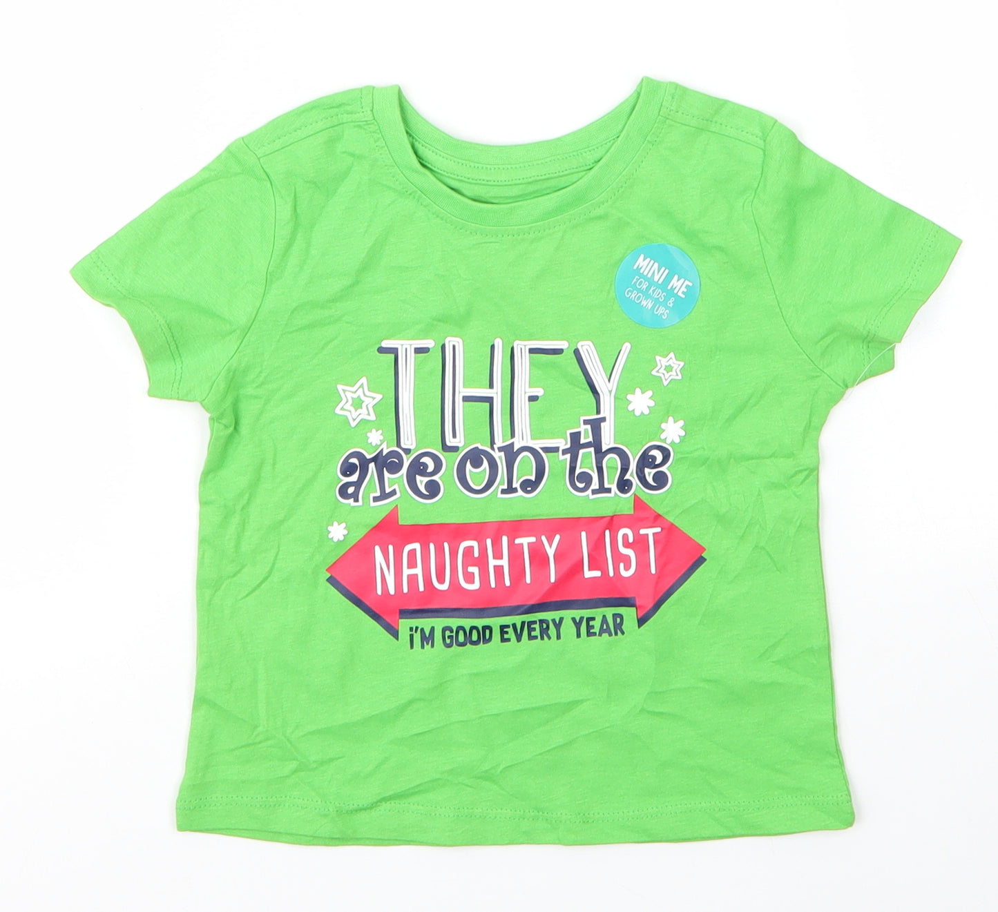 Matalan Boys Green  Cotton Basic T-Shirt Size 12 Months Round Neck  - Christmas