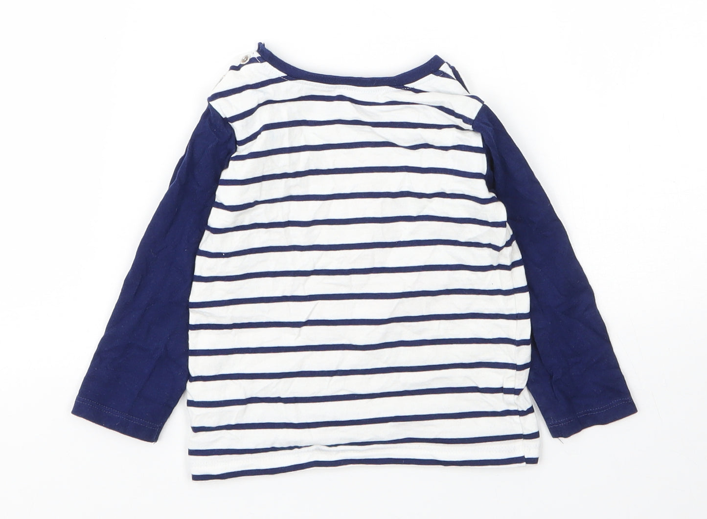 Mini Club Boys White Striped Cotton Basic T-Shirt Size 12 Months Round Neck Button