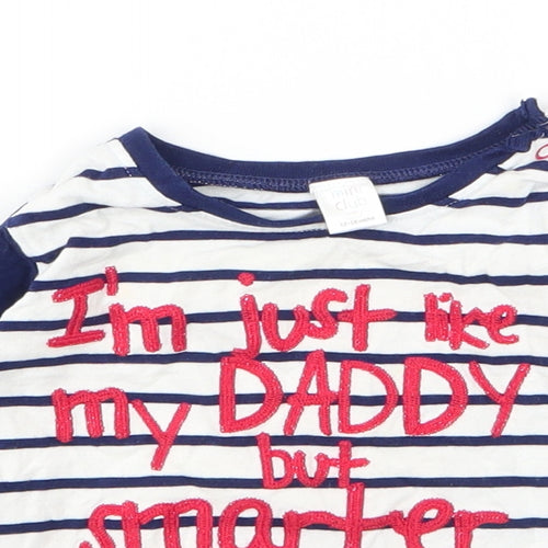 Mini Club Boys White Striped Cotton Basic T-Shirt Size 12 Months Round Neck Button