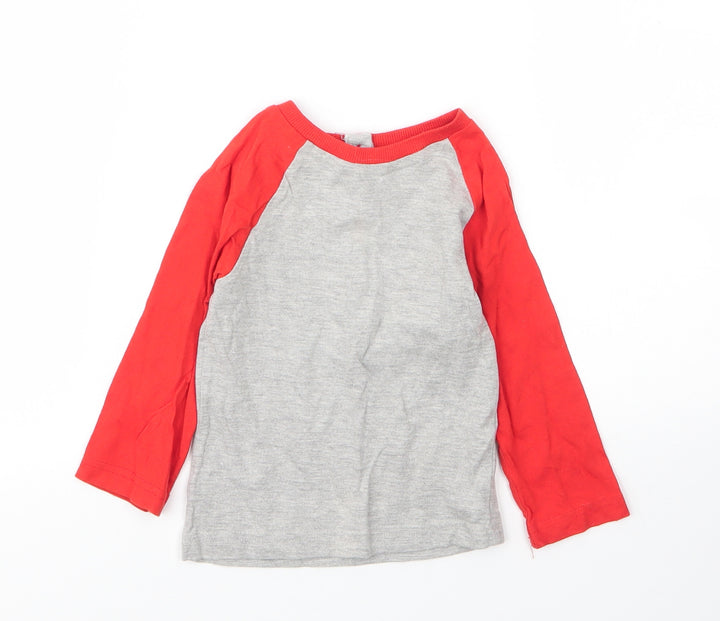 M&Co Boys Grey Cotton Basic T-Shirt Size 12 Months Round Neck Button