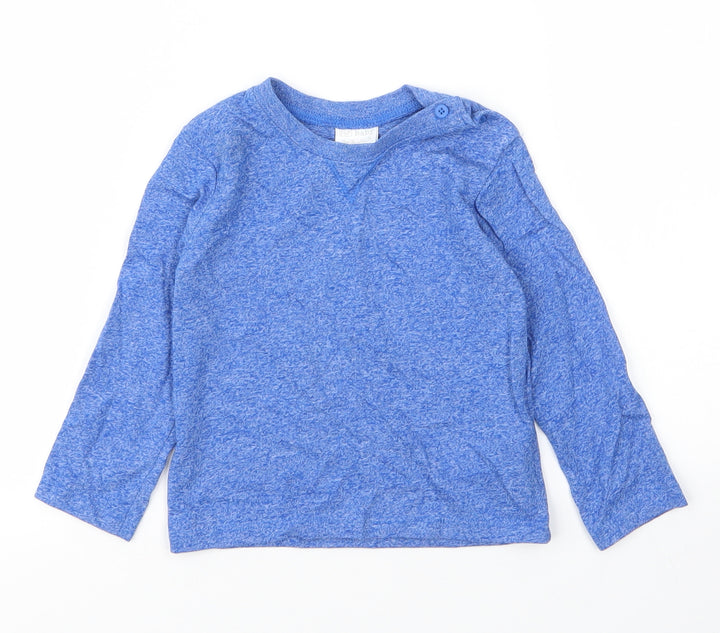 F&F Boys Blue Cotton Basic T-Shirt Size 12 Months Round Neck Button