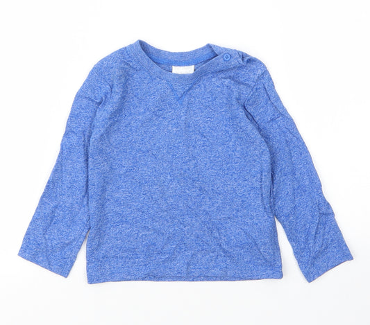 Front view of F&F boys’ blue cotton basic t-shirt, size 12, months round neck button