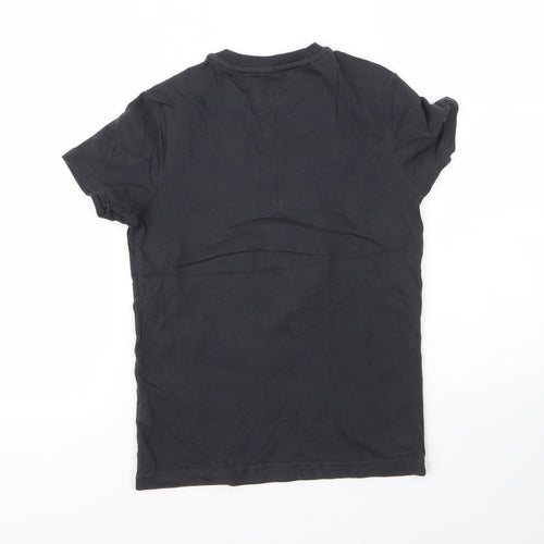 M&S Boys Black  Cotton Basic T-Shirt Size 7 Years Round Neck