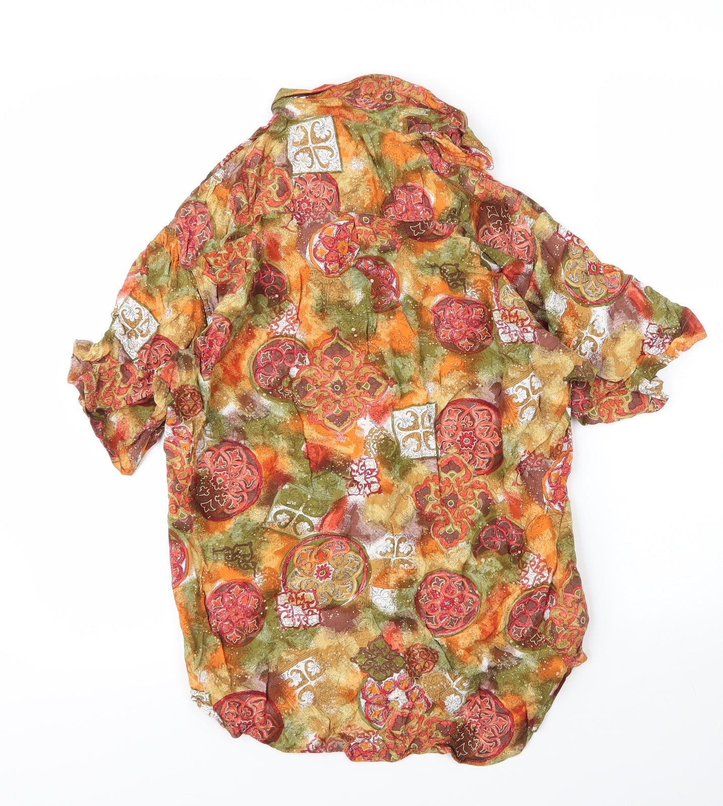 Sidecar Mens Orange Geometric Viscose  Button-Up Size S Collared Button