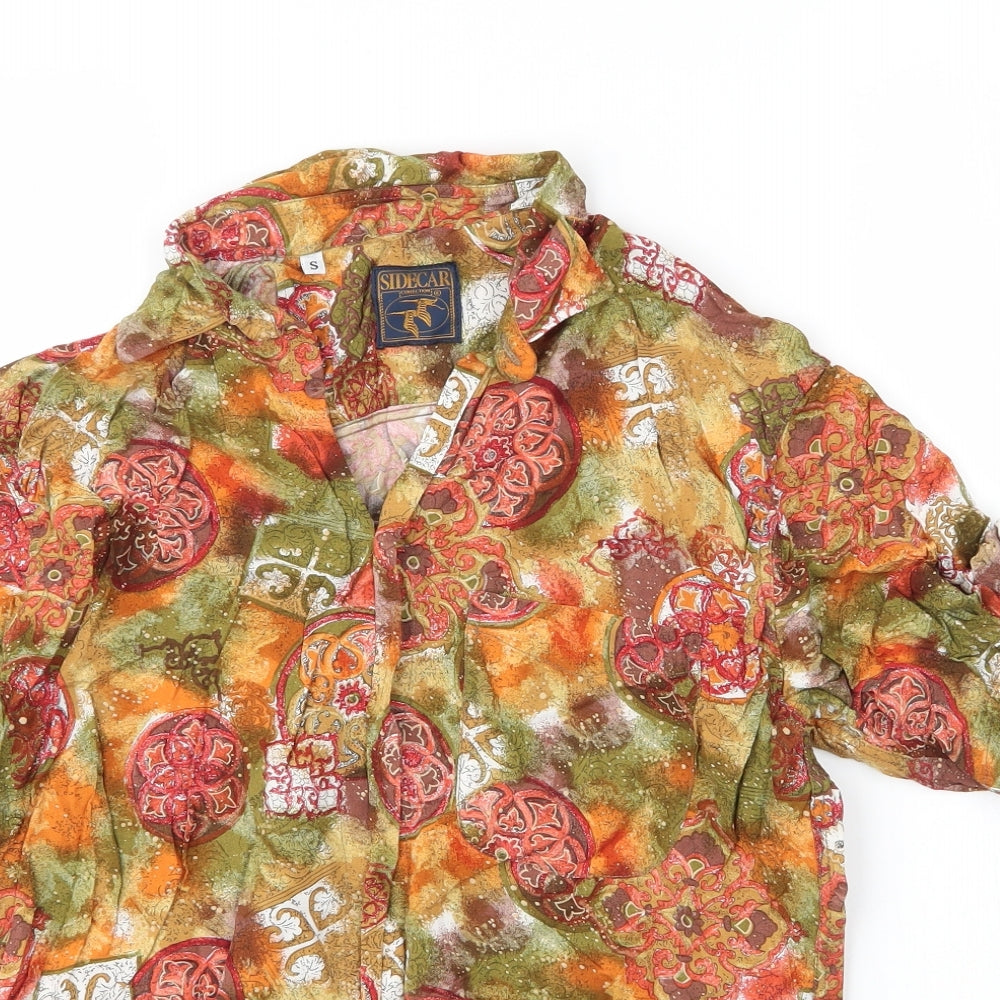 Sidecar Mens Orange Geometric Viscose  Button-Up Size S Collared Button