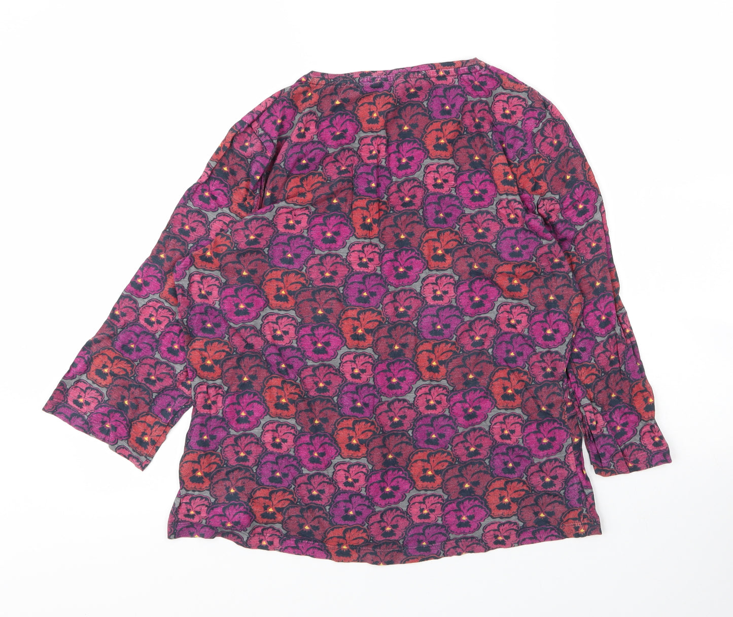 Seasalt Womens Purple Floral Cotton Basic Blouse Size 14 V-Neck