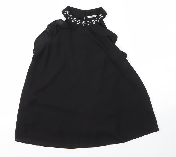 Matalan Girls Black  Polyester Basic Blouse Size 11 Years Round Neck