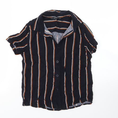 George Boys Blue Striped Viscose Basic Button-Up Size 7 Years Collared Button