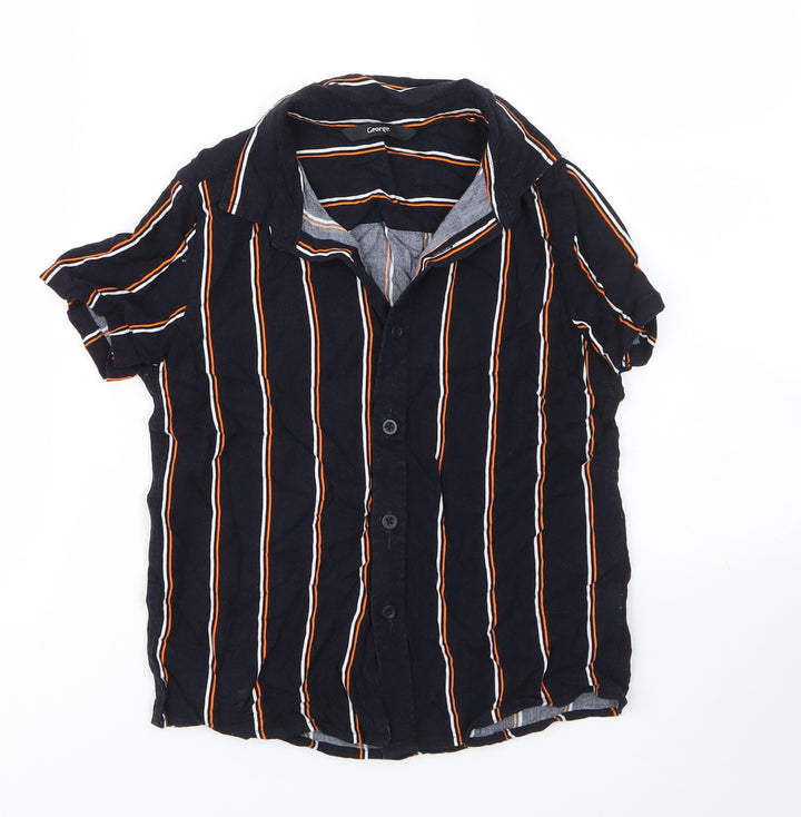 George Boys Blue Striped Viscose Basic Button-Up Size 7 Years Collared Button