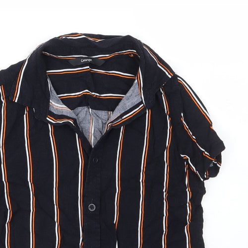 George Boys Blue Striped Viscose Basic Button-Up Size 7 Years Collared Button
