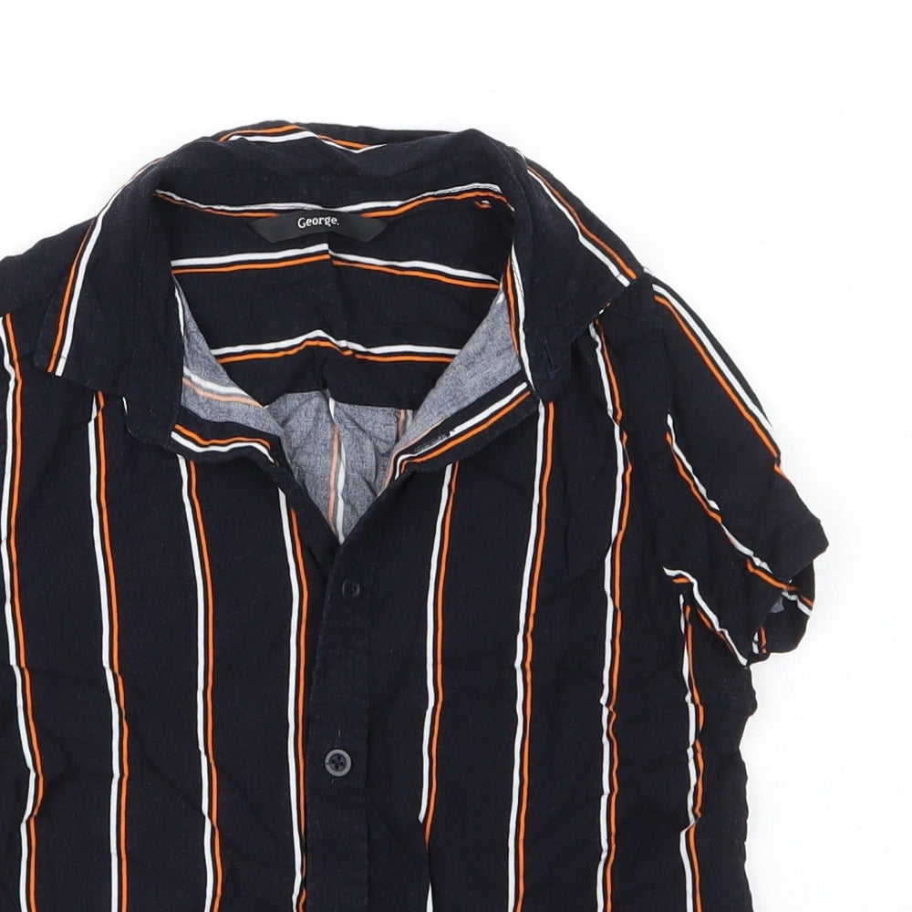 George Boys Blue Striped Viscose Basic Button-Up Size 7 Years Collared Button