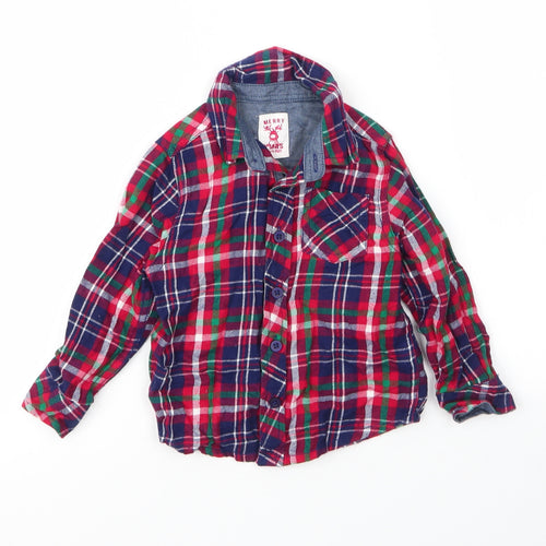 F&F Boys Red Plaid Cotton Basic Button-Up Size 18-24 Months Collared Button