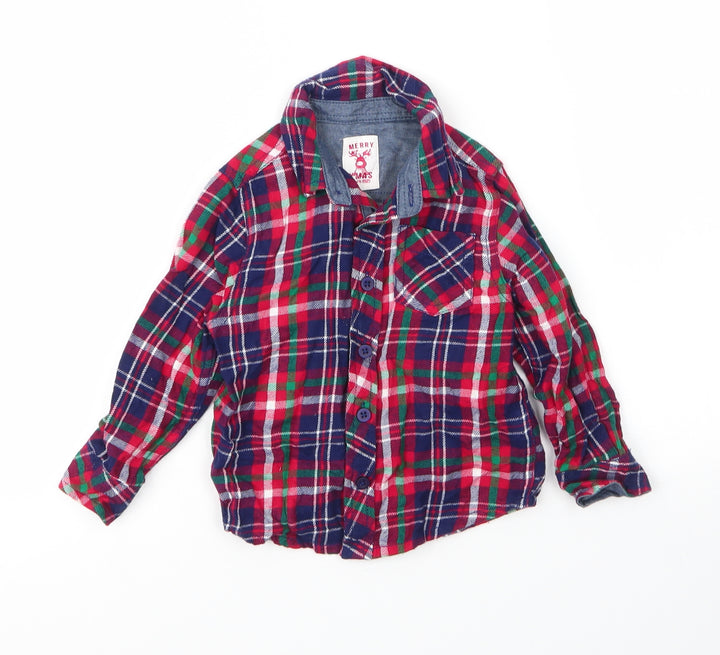 F&F Boys Red Plaid Cotton Basic Button-Up Size 18-24 Months Collared Button
