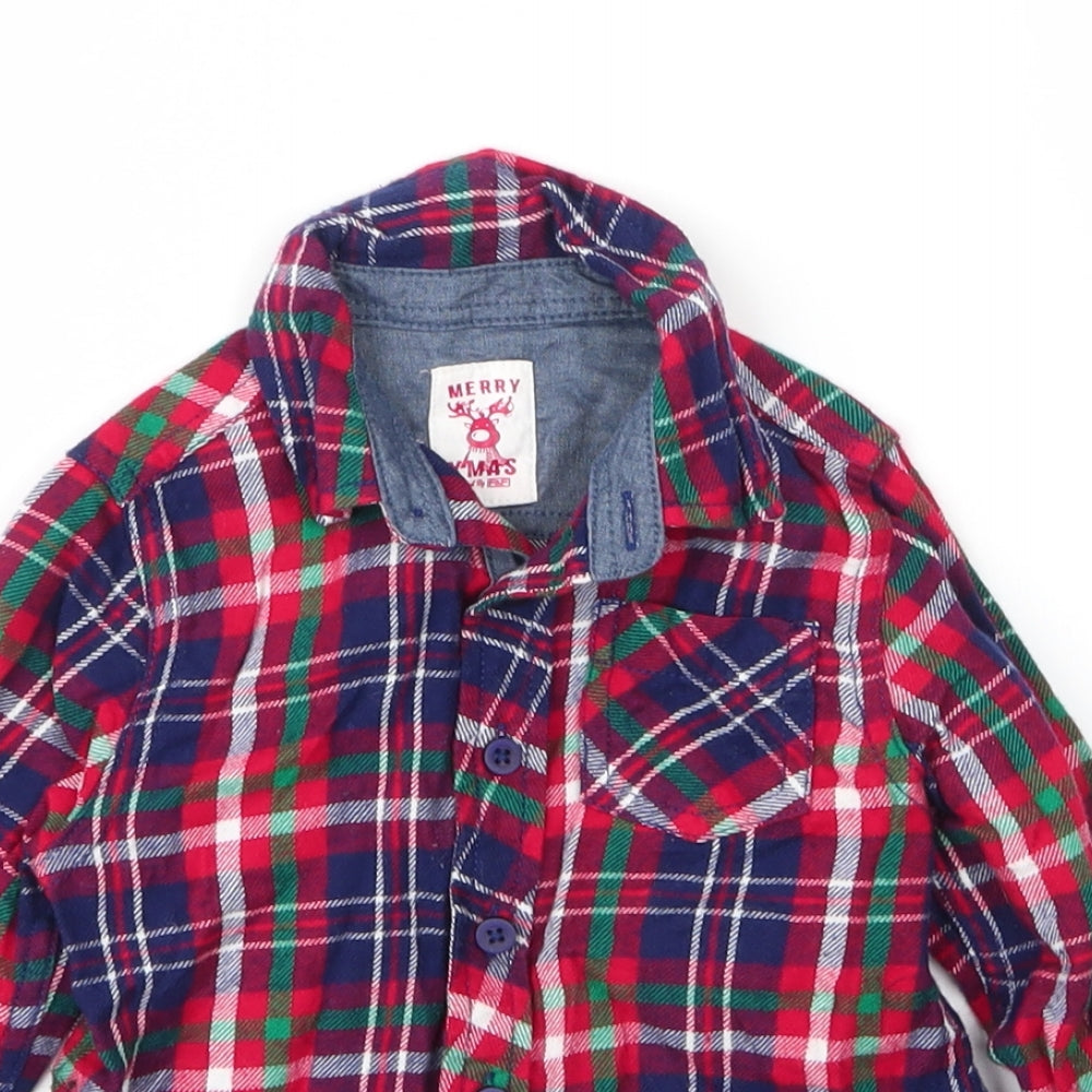 F&F Boys Red Plaid Cotton Basic Button-Up Size 18-24 Months Collared Button