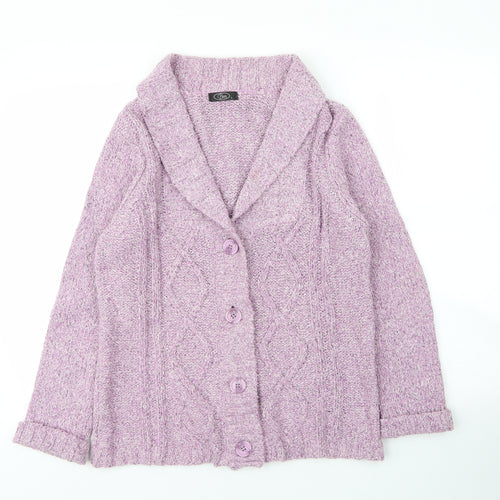 BM Womens Purple V-Neck  Acrylic Cardigan Jumper Size S