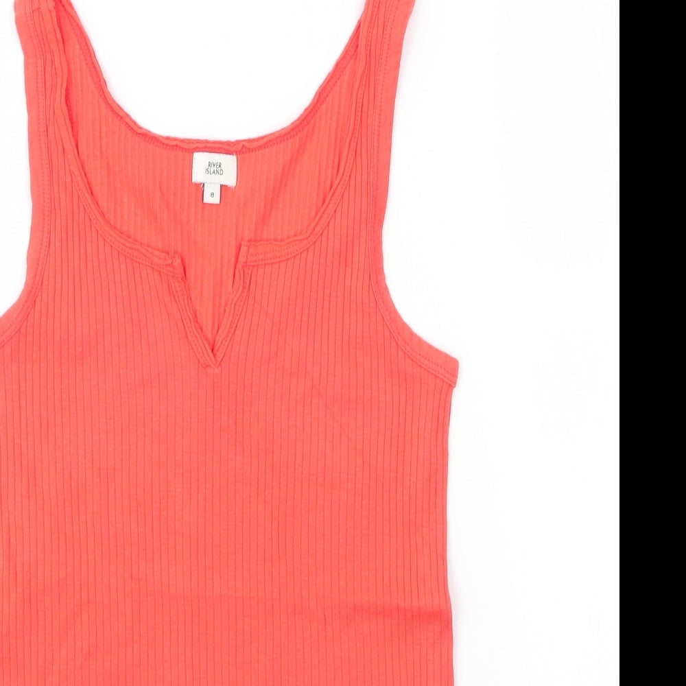 River Island Womens Orange  Cotton Basic Tank Size 8 Scoop Neck