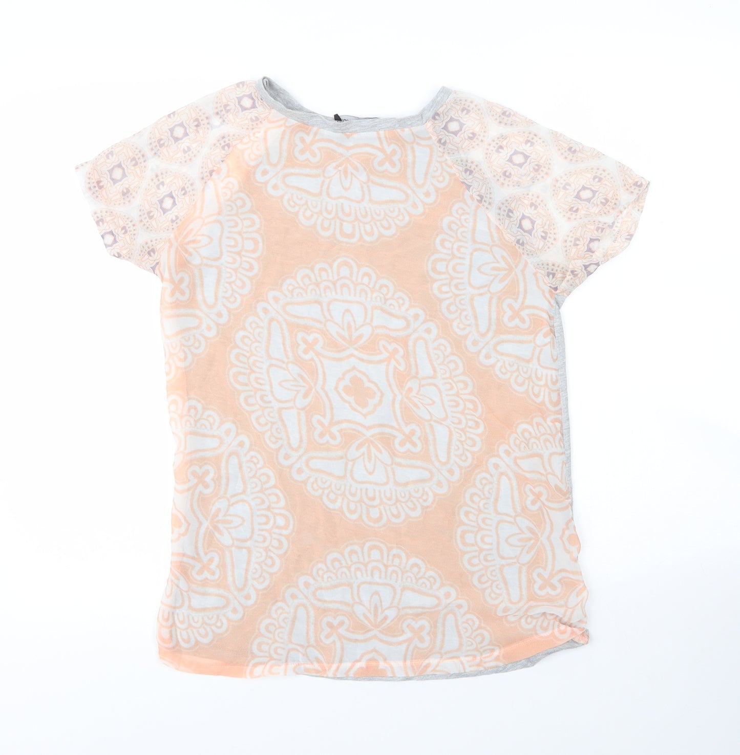 Primark Womens Grey Floral Viscose Basic T-Shirt Size 8 Round Neck