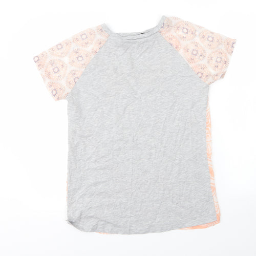 Primark Womens Grey Floral Viscose Basic T-Shirt Size 8 Round Neck