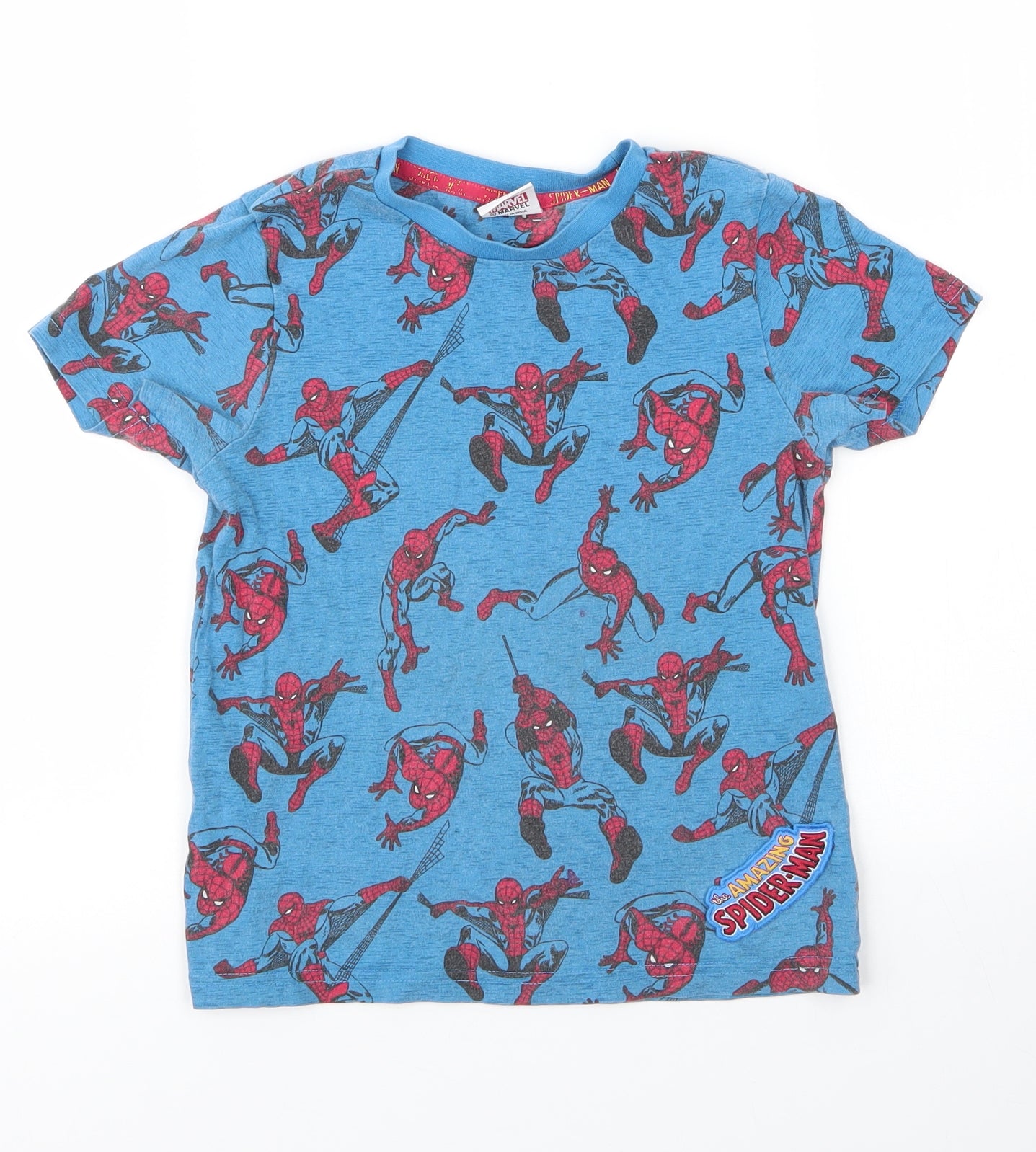 Tesco Boys Blue  Cotton Basic T-Shirt Size 7 Years Round Neck  - Spiderman