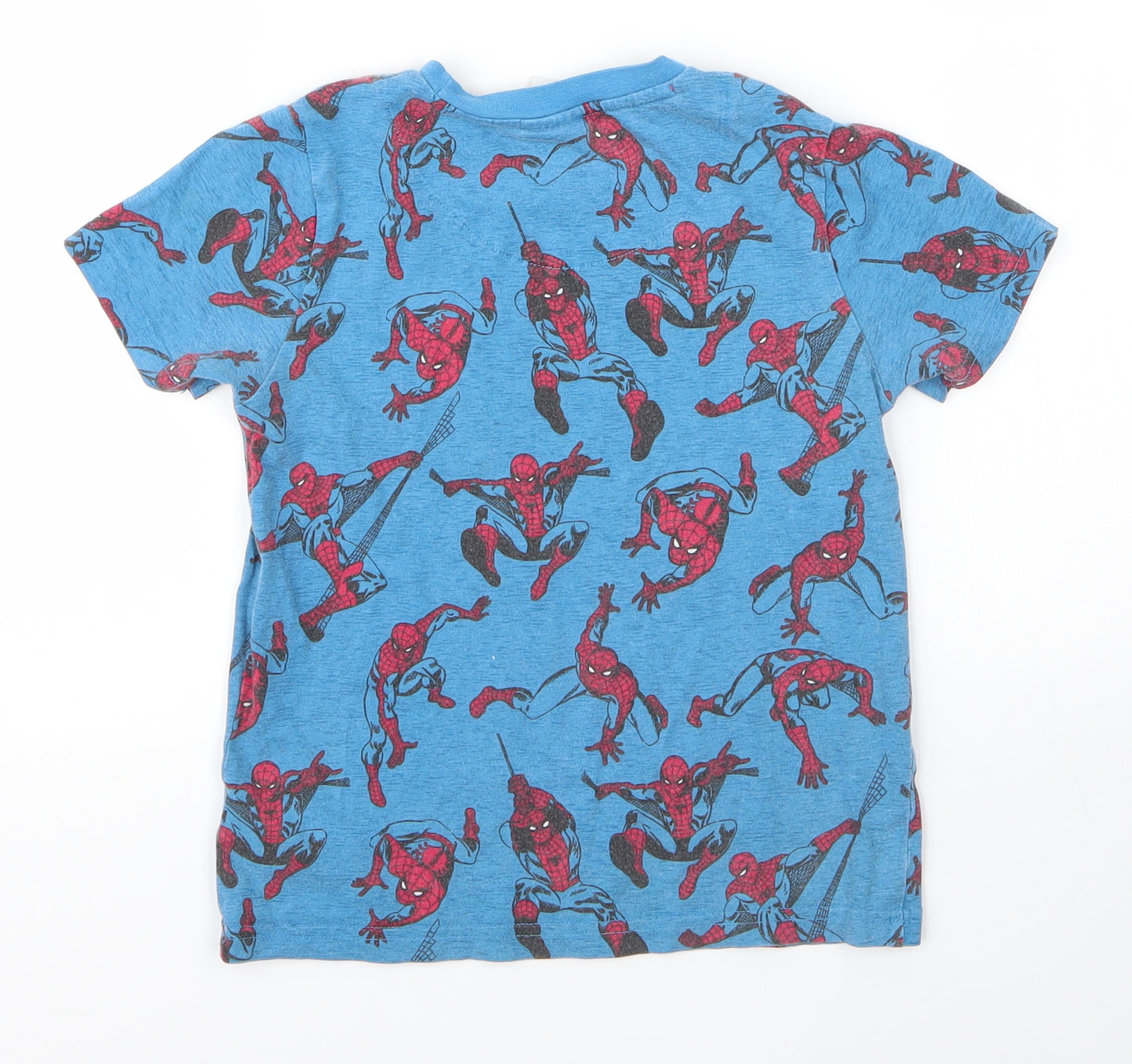 Tesco Boys Blue  Cotton Basic T-Shirt Size 7 Years Round Neck  - Spiderman