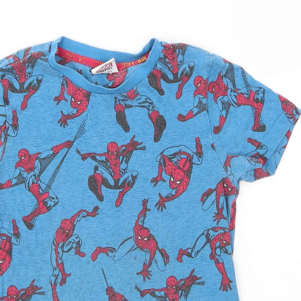 Tesco Boys Blue  Cotton Basic T-Shirt Size 7 Years Round Neck  - Spiderman